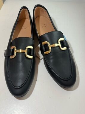 Carolyn Size 11 a new day Black faux Leather Loafer Brushed gold Horsebit Detail